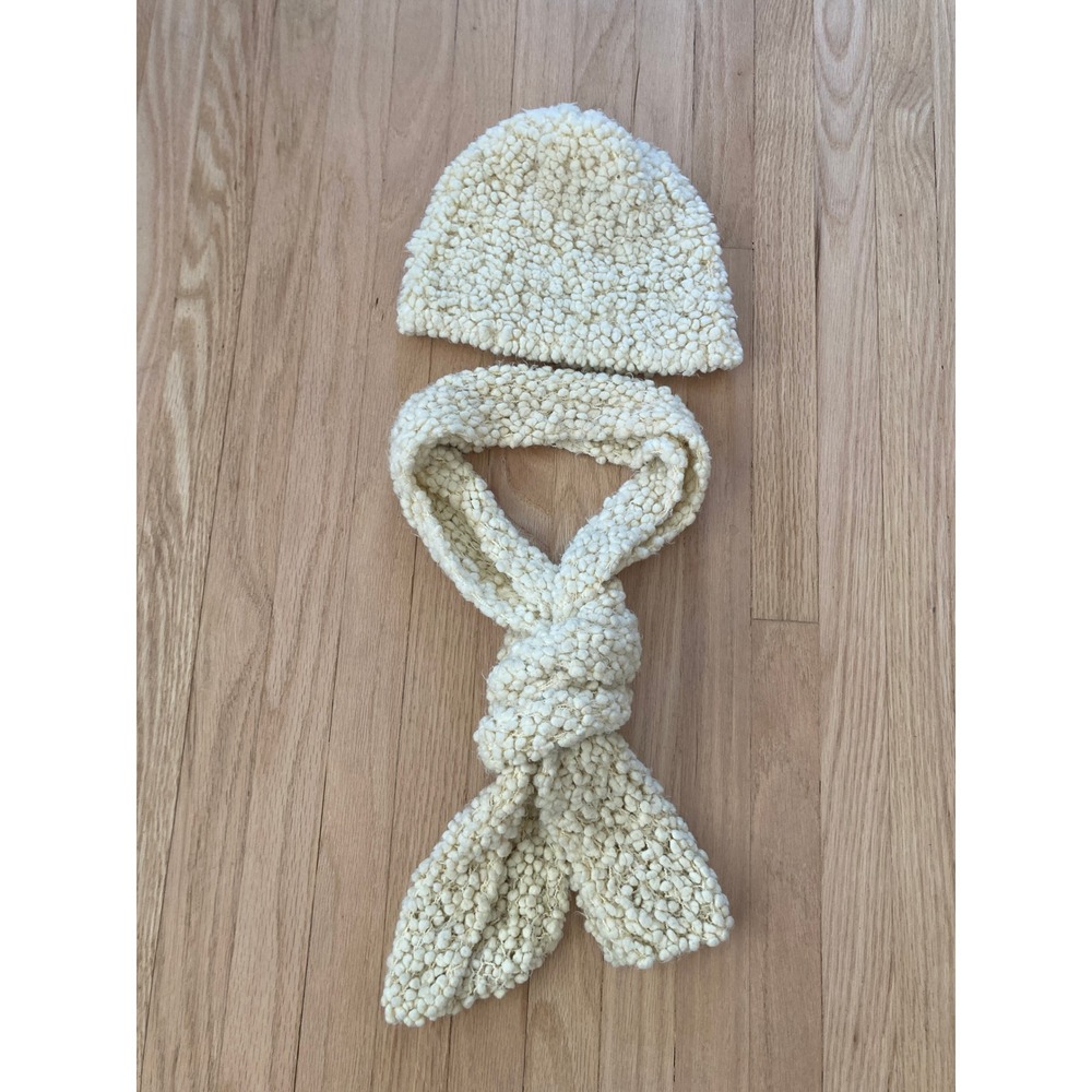 Y2K Super Soft Off White Popcorn Dot Beanie Scarf Set Winter Comfy Cozy Timeless
